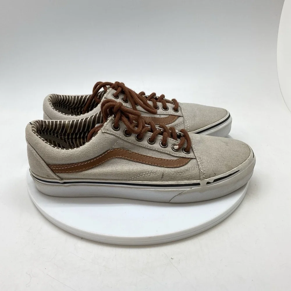 Vans Old Skool Mens 8 Beige Athletic‎ Skate Canvas Casual Shoes Sneakers 721356